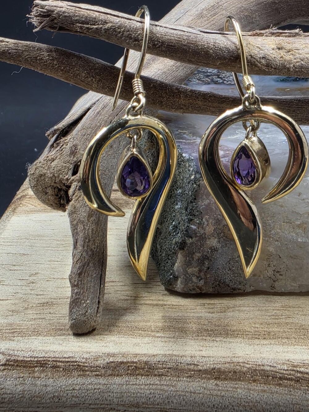 Sajen sterling Silver vermeil - amethyst earrings